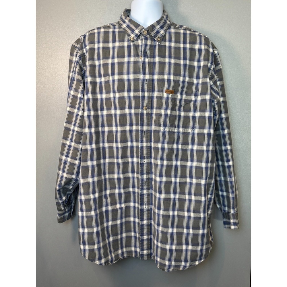 Carhartt Rugged Outdoor Wear Plaid Button Front Shirt XL Tall Gray Blue 100% Cot